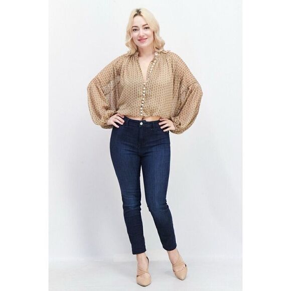 Kourt Long Sleeve Button-Down Shimmer Cream/Beige Blouse - Picture 1 of 16